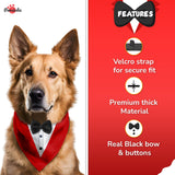 PawsIndia Red & White Tuxedo Bandana With Black Bow For Pets