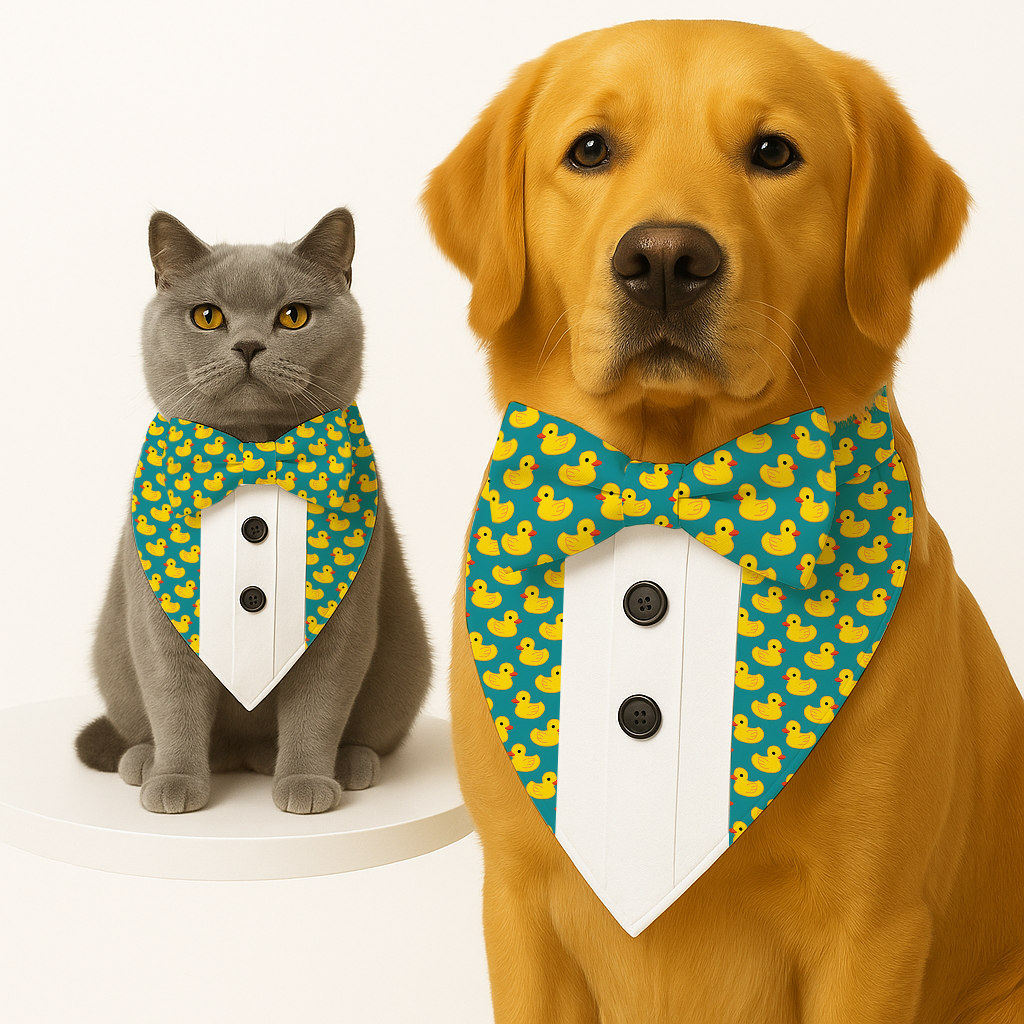 PawsIndia Duck Pattern Tuxedo Bandana With Matching Bow For Pets