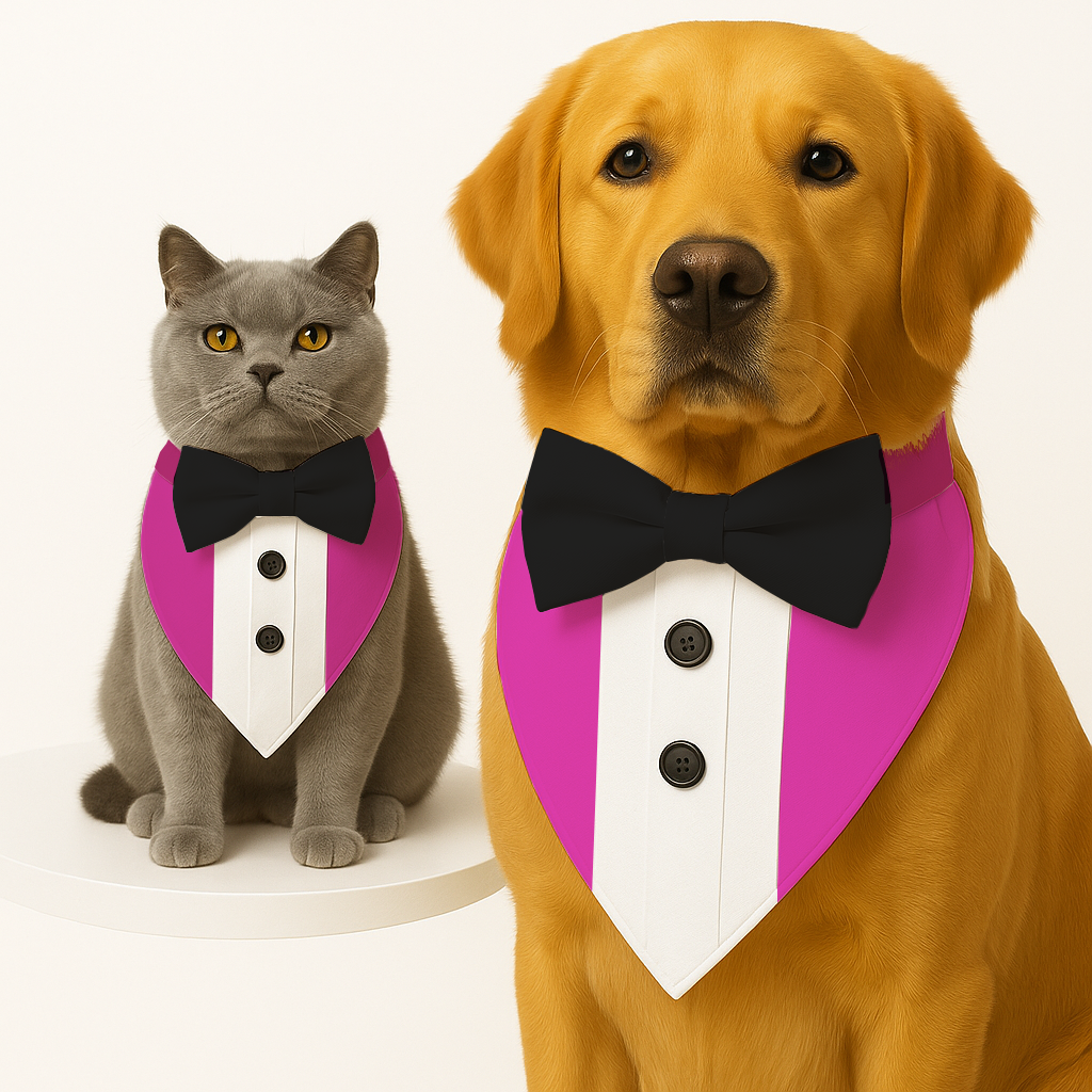 PawsIndia Pink Tuxedo Bandana With Black Bow For Pets
