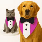 PawsIndia Pink Tuxedo Bandana With Black Bow For Pets
