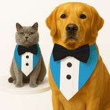 PawsIndia Blue Tuxedo Bandana With Black Bow For Pets