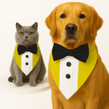 PawsIndia Yellow Tuxedo Bandana With Black Bow For Pets