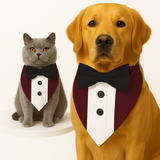 PawsIndia Maroon Tuxedo Bandana With Black Bow For Pets