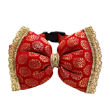 Pawsindia Traditional Royal Brocade Bow Tie - Red