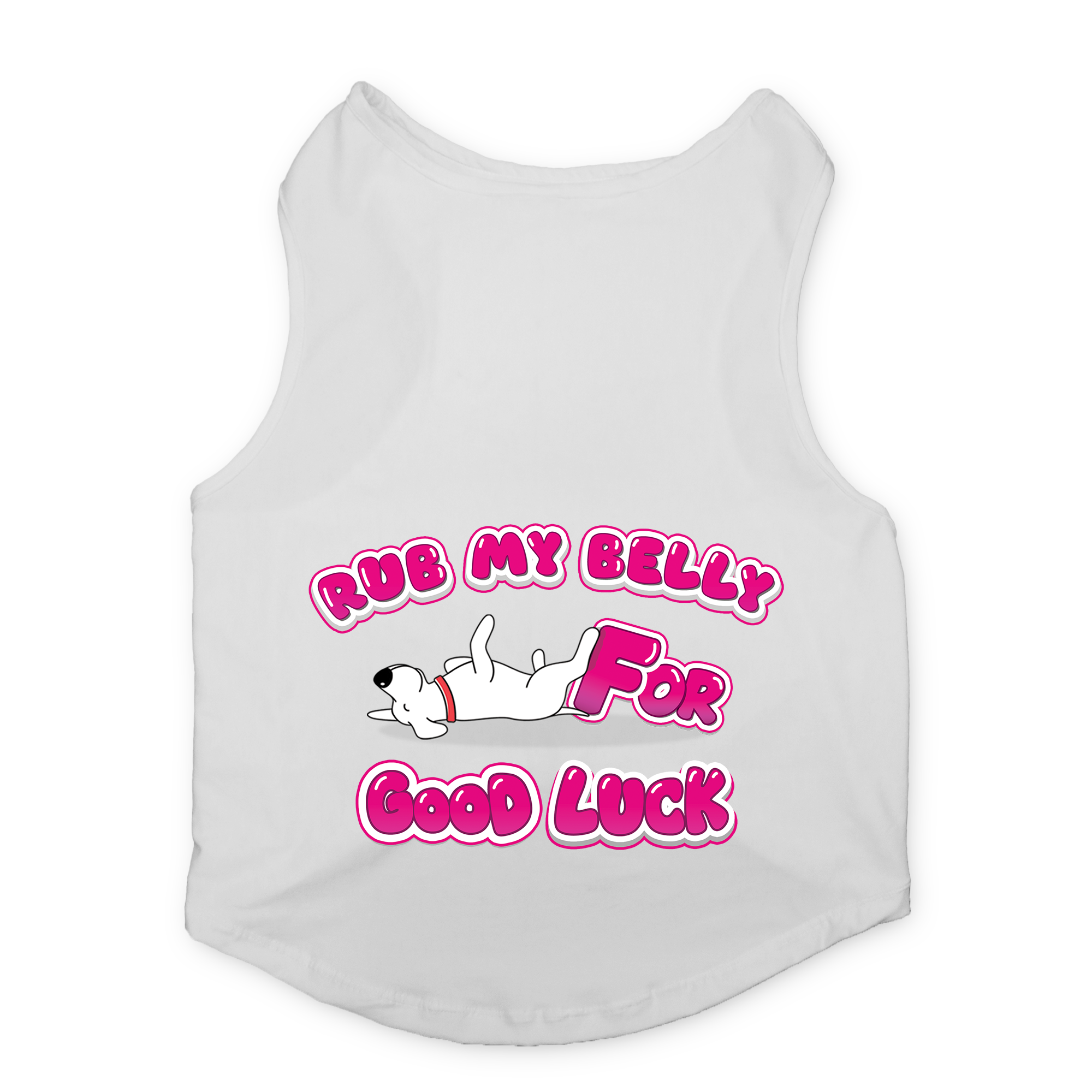PawsIndia Sleeveless Printed Dog T-Shirt - Rub My Belly For Goodluck