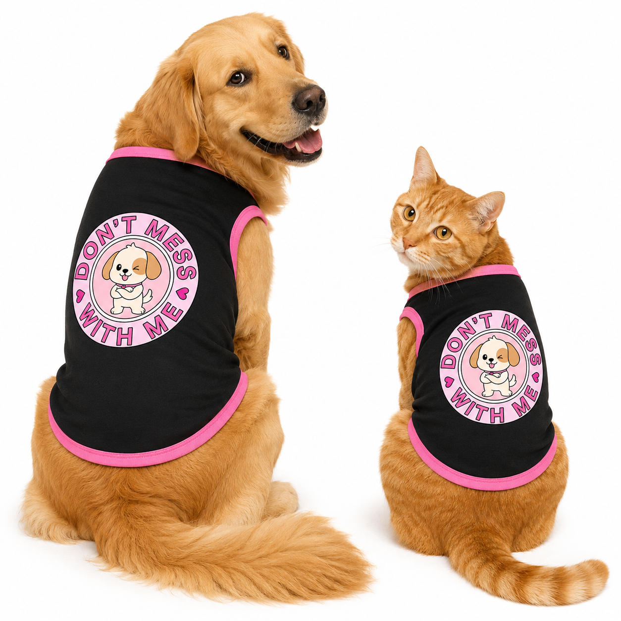 PawsIndia Contrast Ribbed T-shirt For Pets – Don't Mess With Me | With Pink Rib