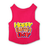 PawsIndia Sleeveless Printed Cat T-Shirt - Happy Birthday
