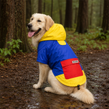 Pawsindia Dog Hooded 360° Raincoat - Navy Blue & Yellow