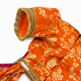 PawsIndia Traditional Heavy Brocade Zari Saree for Dogs – Orange & Pink