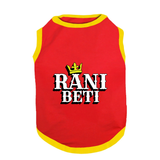 PawsIndia Ribbed Sleeves Printed Dog T-Shirt - Rani Beti