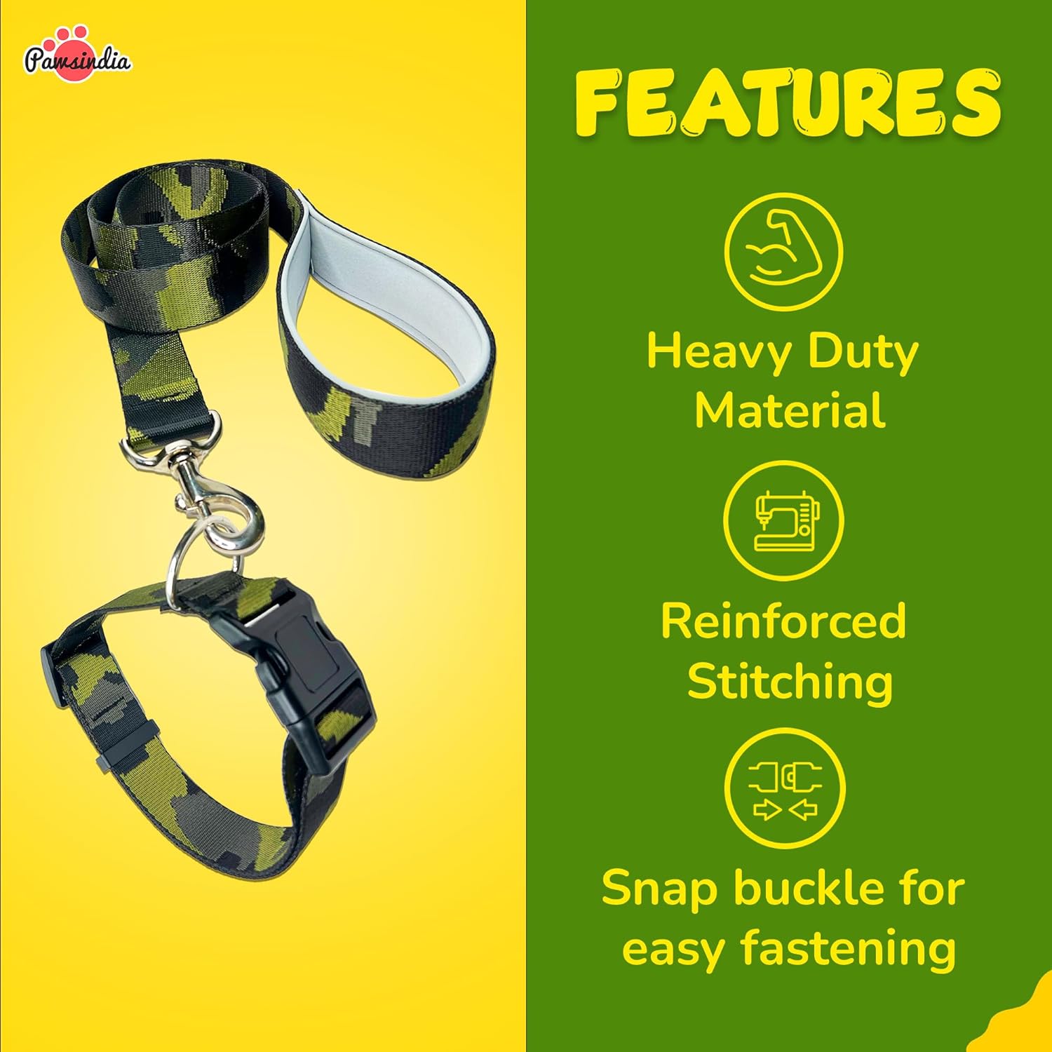 Pawsindia Army Collar & Leash set for Dogs - Large/ X-Large