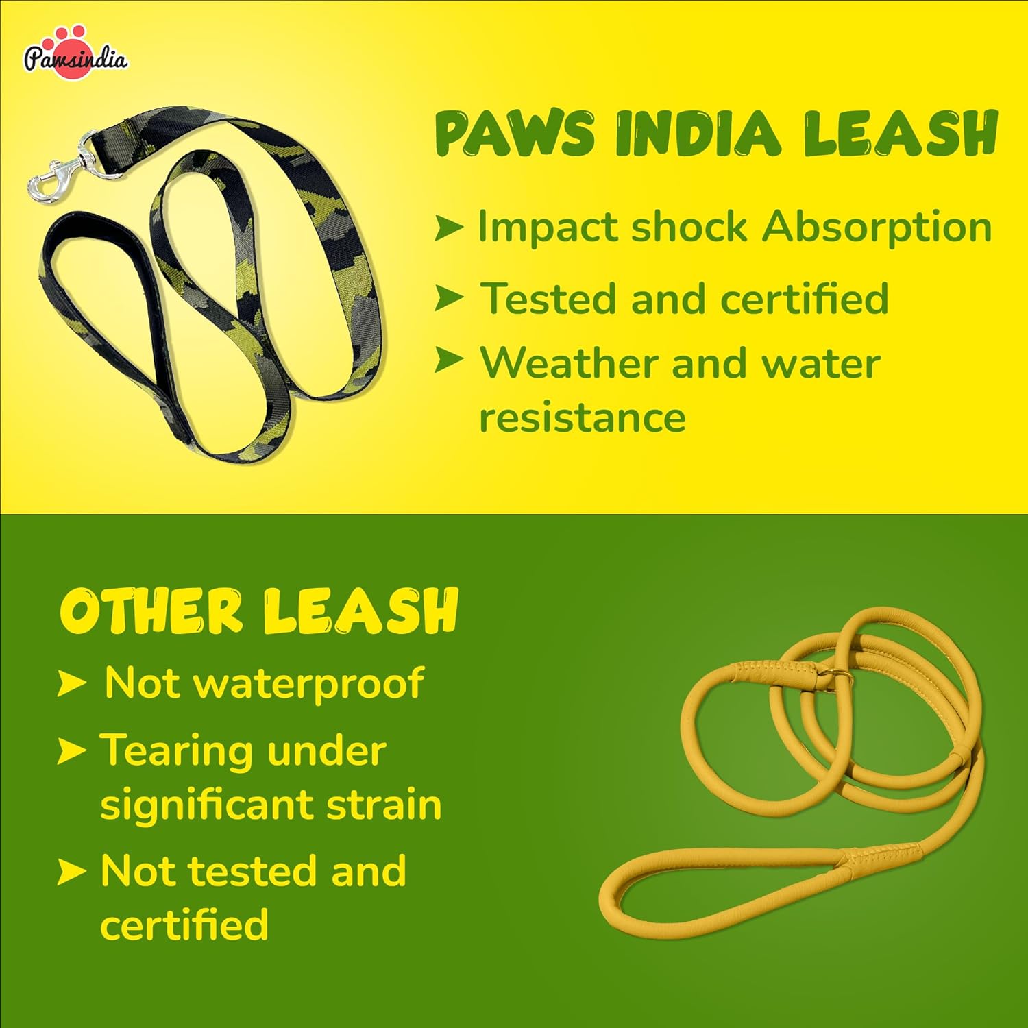 Pawsindia Army Leash for Dogs with a Padded Handle