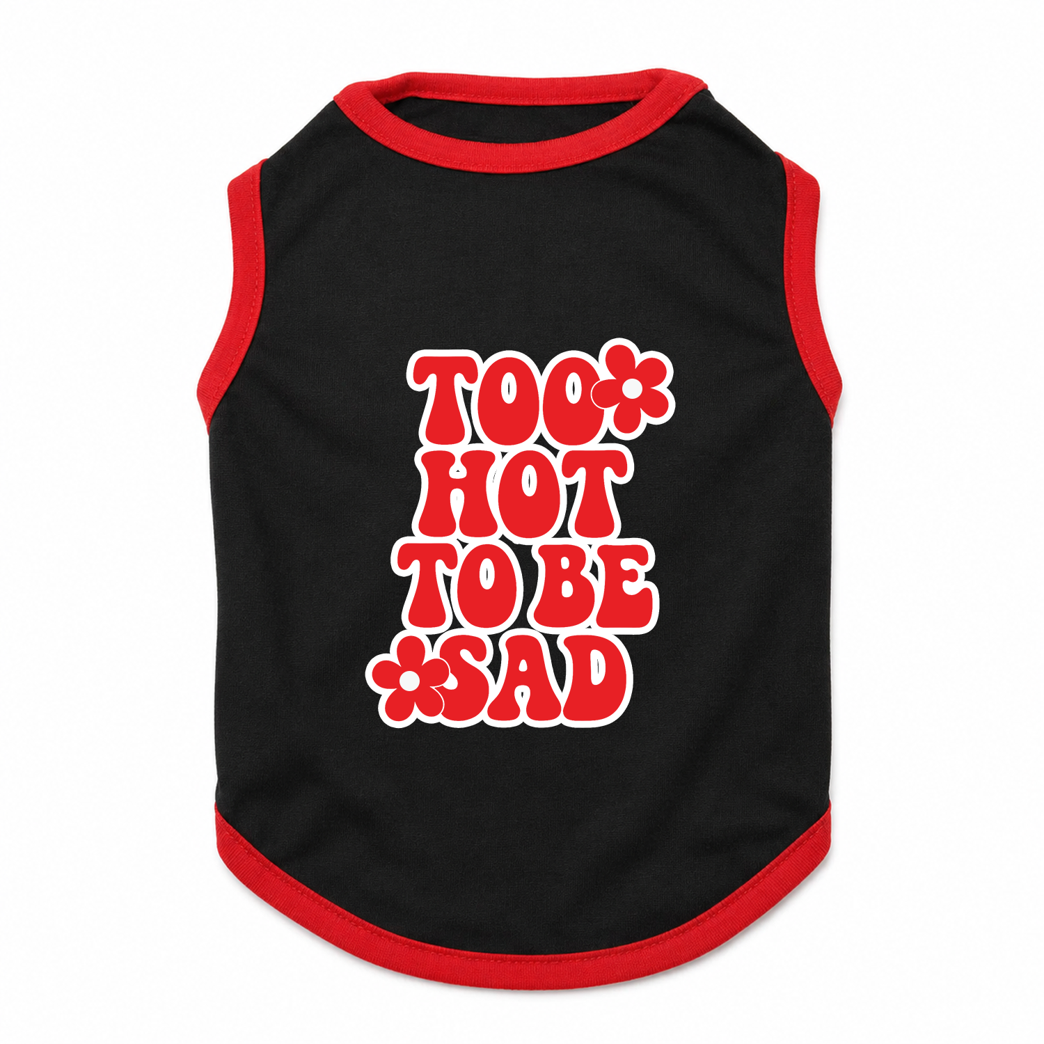 PawsIndia Contrast Ribbed T-shirt For Pets – Too Hot To Be Sad | With Red Rib