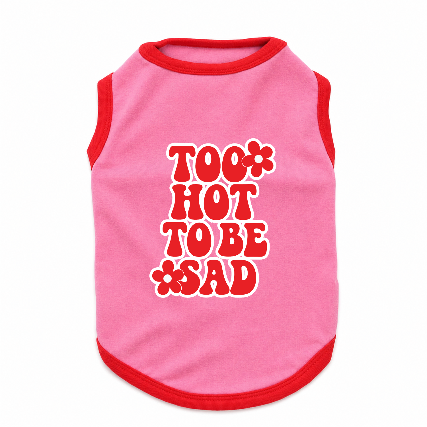 PawsIndia Contrast Ribbed T-shirt For Pets – Too Hot To Be Sad | With Red Rib