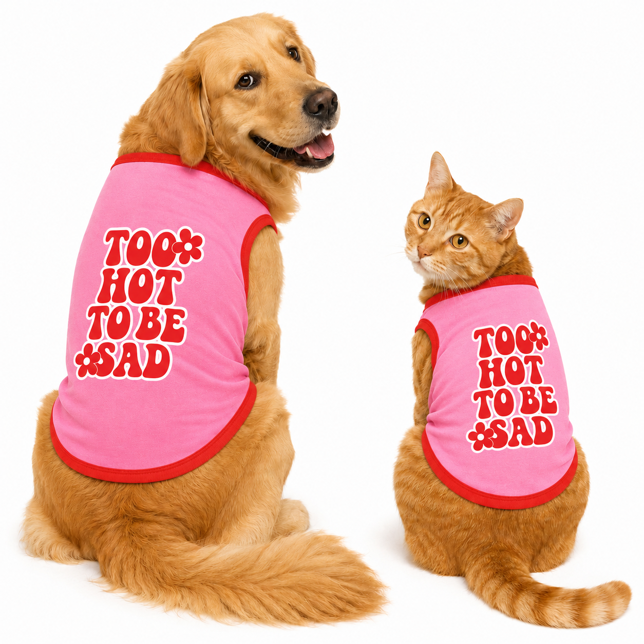 PawsIndia Contrast Ribbed T-shirt For Pets – Too Hot To Be Sad | With Red Rib