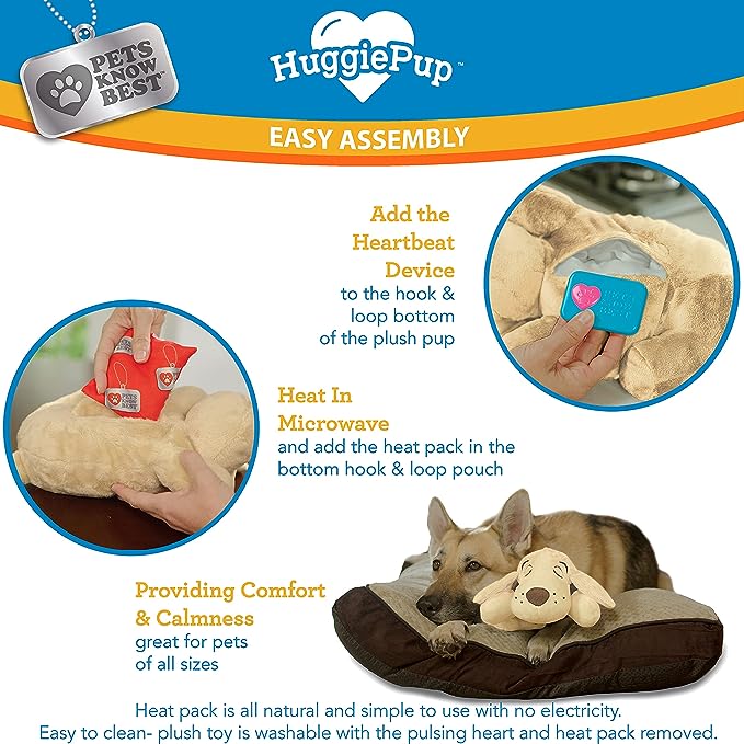 Pawsindia HuggiePup Cuddly Puppy Behavioral Aid Toy, Great for Crate Training- Pulsing Heartbeat, Heating Pack- Golden Dog