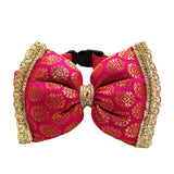 Pawsindia Traditional Royal Brocade Bow Tie - Pink