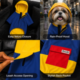 Pawsindia Dog Hooded 360° Raincoat - Navy Blue & Yellow