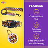 Pawsindia Aztec Collar, Leash and Customized Name Tag Combo