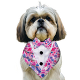 PawsIndia Birdsong Pattern Tuxedo Bandana With Matching Bow For Pets