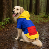 Pawsindia Dog Hooded Raincoat - Navy Blue & Yellow