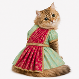 PawsIndia Traditional Heavy Brocade Zari Saree for Cats – Ice Blue & Pink