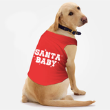 PawsIndia Sleeveless Printed Dog & Cat Christmas T-Shirt - Santa Baby
