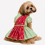 PawsIndia Traditional Heavy Brocade Zari Saree for Dogs – Ice Blue & Pink