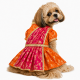 PawsIndia Traditional Heavy Brocade Zari Saree for Dogs – Orange & Pink