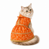 PawsIndia Traditional Royal Zari Dress For Cats - Orange