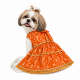 PawsIndia Traditional Royal Zari Dress For Dogs - Orange