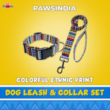 Pawsindia Ethnic Printed Nylon Collar & Leash set for Dogs - Large/ X-Large