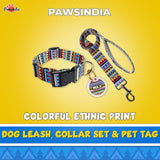 Pawsindia Ethnic Collar, Leash and Customized Name Tag Combo