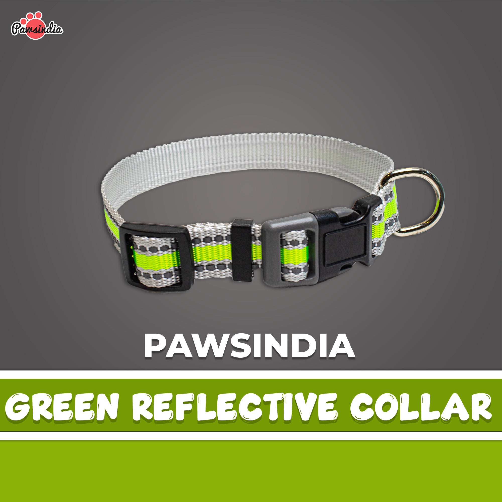 Pawsindia Reflective Nylon Collar for Small Dogs - Green