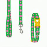 PawsIndia Pink Daisy Printed Collar & Leash Set for Dogs & Cats