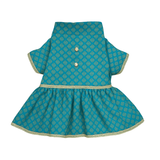 Pawsindia Traditional Royal Brocade Dress for Cats - Aqua Green | Ethnic Festive Wear