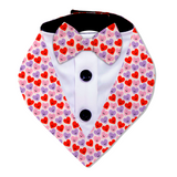 PawsIndia Happy Hearts Pattern Tuxedo Bandana with Matching Bow For Pets