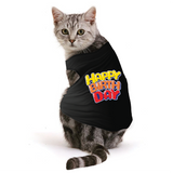 PawsIndia Sleeveless Printed Cat T-Shirt - Happy Birthday