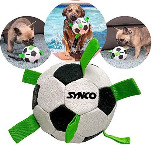 Synco DogBall with Green Holding Loops | Size 3 | Training Ball for Small, Medium Dogs (White-Black)