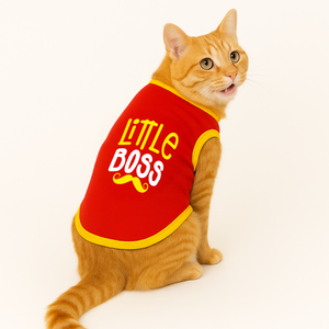 PawsIndia Ribbed Sleeves Printed Cat T-Shirt - Little Boss
