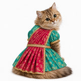 PawsIndia Traditional Heavy Brocade Zari Saree for Cats – Ice Blue & Pink