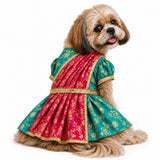 PawsIndia Traditional Heavy Brocade Zari Saree for Dogs – Ice Blue & Pink