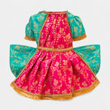 PawsIndia Traditional Heavy Brocade Zari Saree for Dogs – Ice Blue & Pink