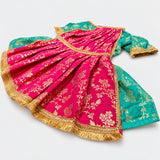 PawsIndia Traditional Heavy Brocade Zari Saree for Dogs – Ice Blue & Pink