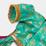 PawsIndia Traditional Heavy Brocade Zari Saree for Dogs – Ice Blue & Pink