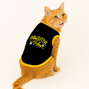 PawsIndia Ribbed Sleeves Printed Cat T-Shirt - Pawsitive Vibes