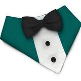 PawsIndia Peacock Green Tuxedo Bandana With Black Bow For Pets