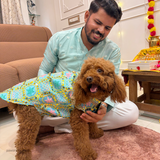 Pawsindia Traditional Nawabi Sky Blue Embroidered Kurta for Dogs | Ethnic Festive Wear