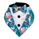 PawsIndia Flamingo Pattern Tuxedo Bandana With Black Bow For Pets