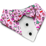 PawsIndia Christmas Holiday Doodle Pattern Tuxedo Bandana With Matching Bow for Dogs & Cats